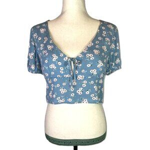 Sky & Sparrow Crop Top Daisy Floral Keyhole Front Criss Cross Tie Back Size L